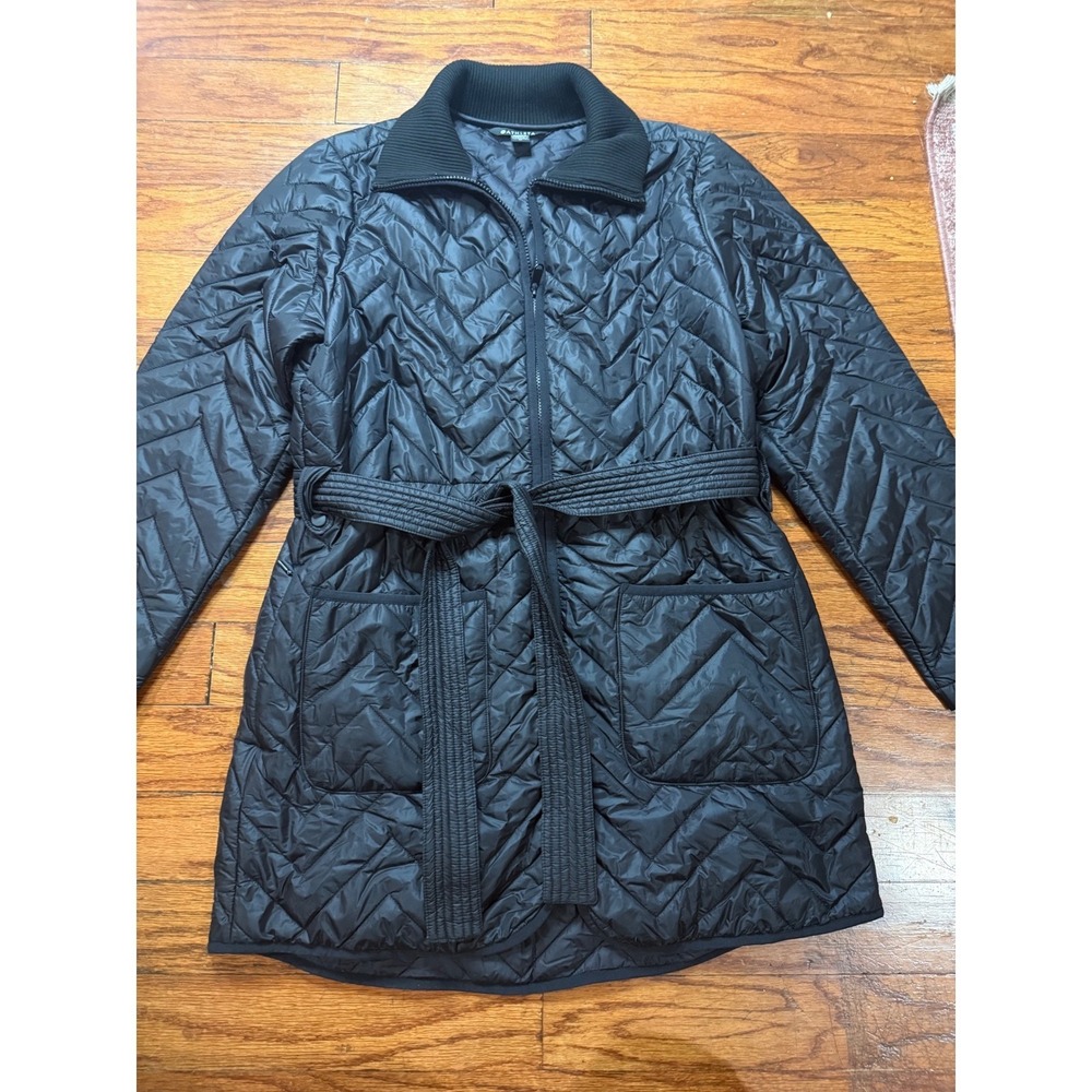 Athleta Mendocino Coat Black Quilted Belted Puffer Jacket Womens Medium M